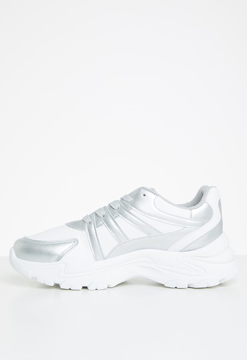 Tom Tom - Chunky metallic mix sneaker - silver & white