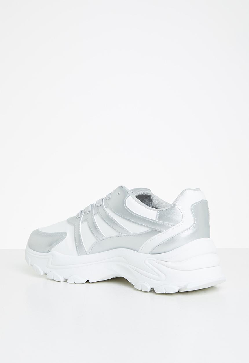 Tom Tom - Chunky metallic mix sneaker - silver & white