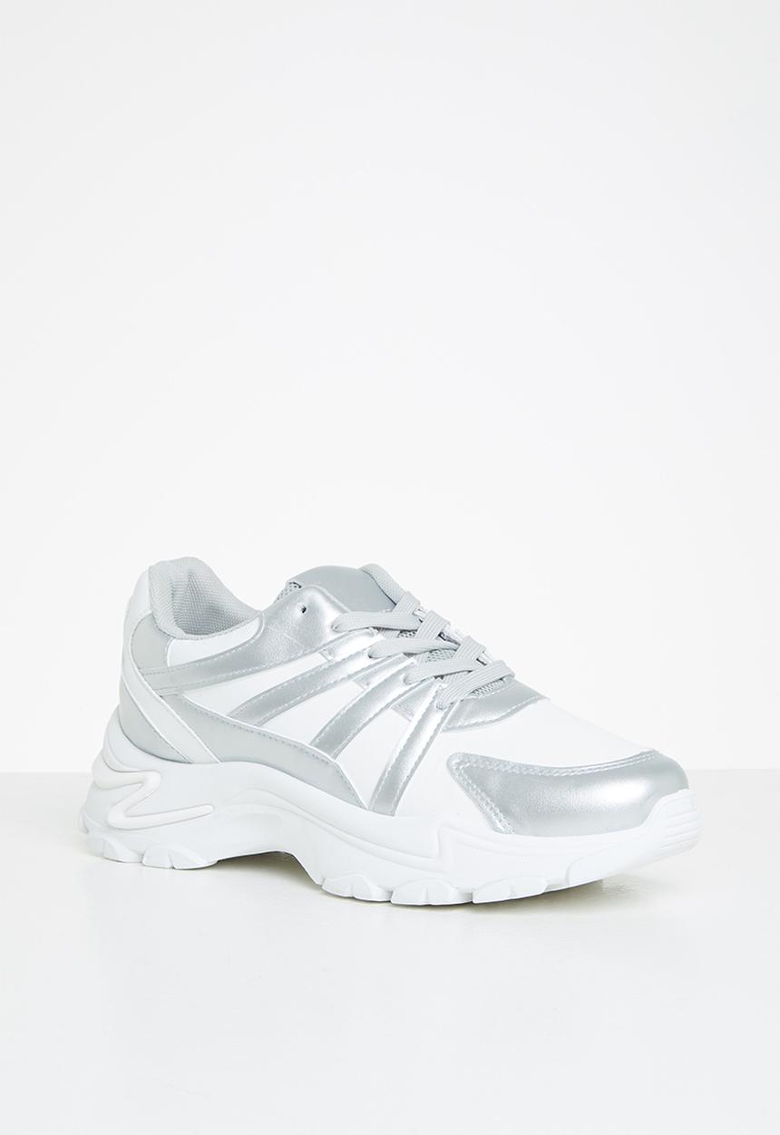Tom Tom - Chunky metallic mix sneaker - silver & white