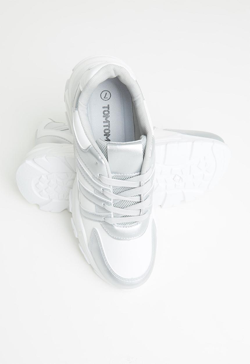 Tom Tom - Chunky metallic mix sneaker - silver & white