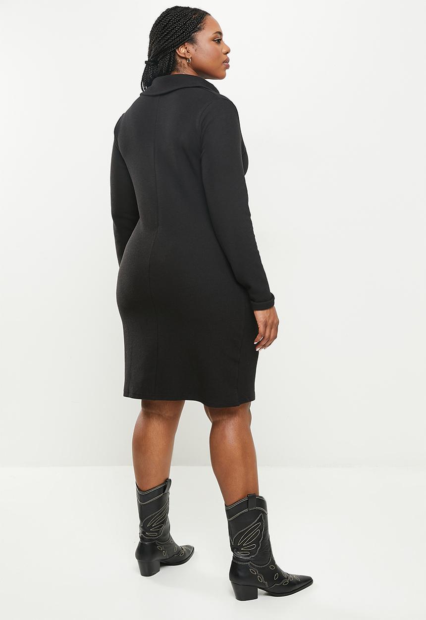 Me&B - Plus fine ribbed dress - black