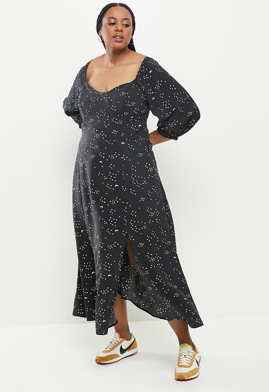 Me&B - Plus star and moon bodice tea dress - black