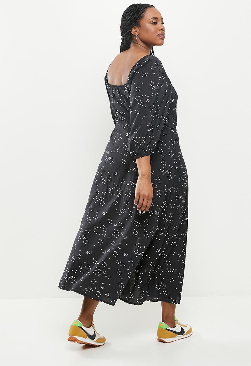 Me&B - Plus star and moon bodice tea dress - black