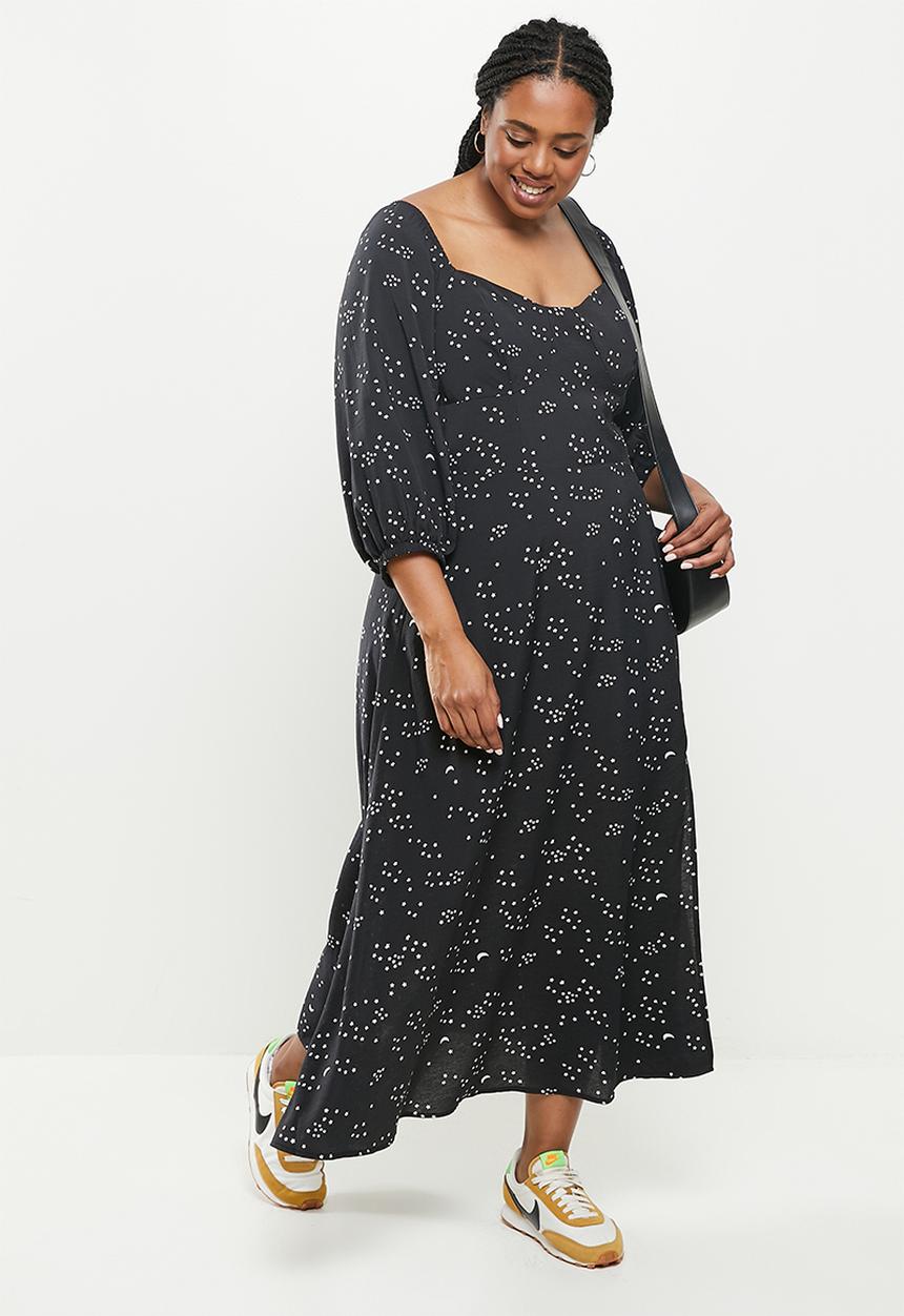 Me&B - Plus star and moon bodice tea dress - black