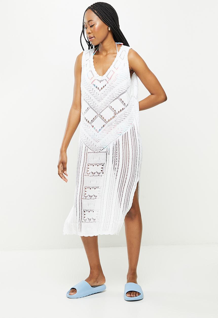 dailyfriday - Side slit low v-neck kaftan - white