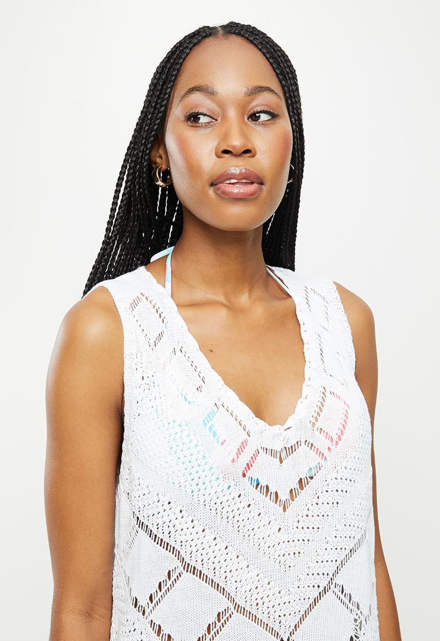 dailyfriday - Side slit low v-neck kaftan - white