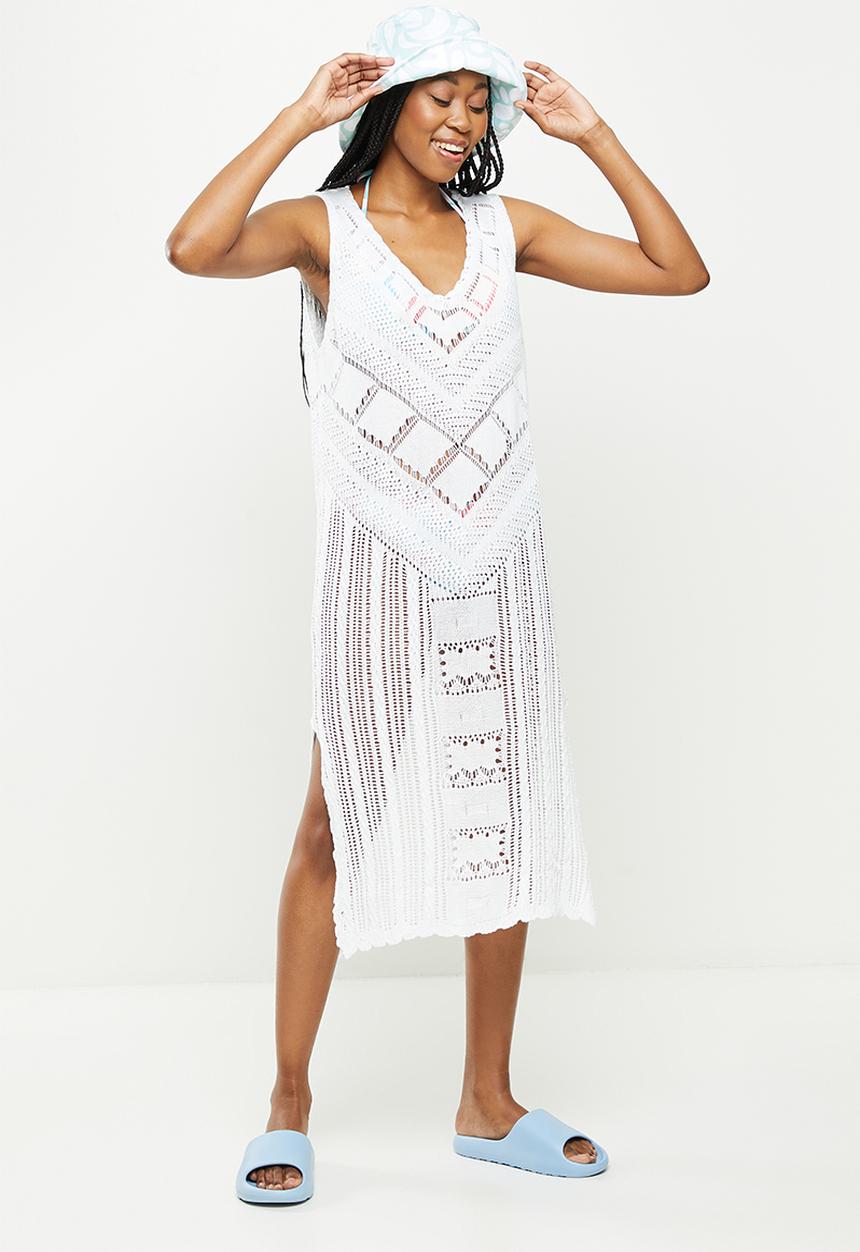 dailyfriday - Side slit low v-neck kaftan - white