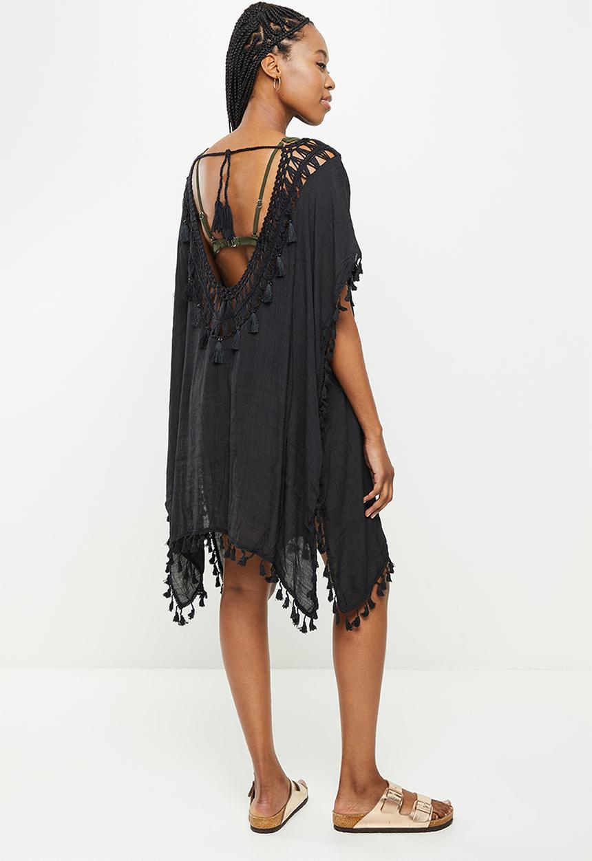 dailyfriday - Fringe low back kaftan - black