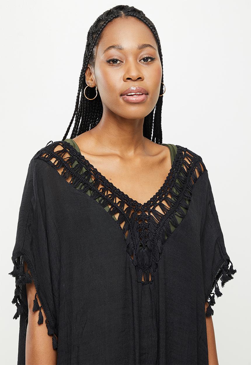 dailyfriday - Fringe low back kaftan - black