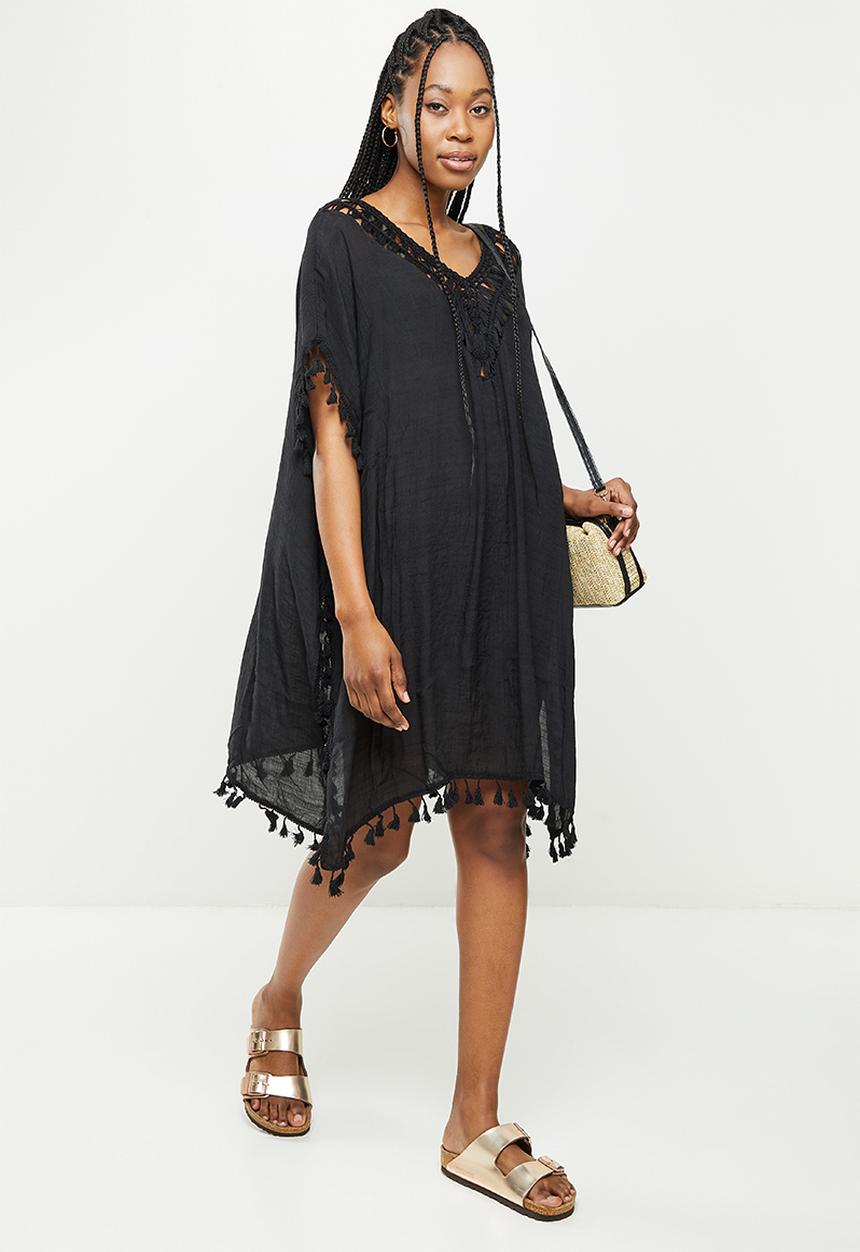 dailyfriday - Fringe low back kaftan - black