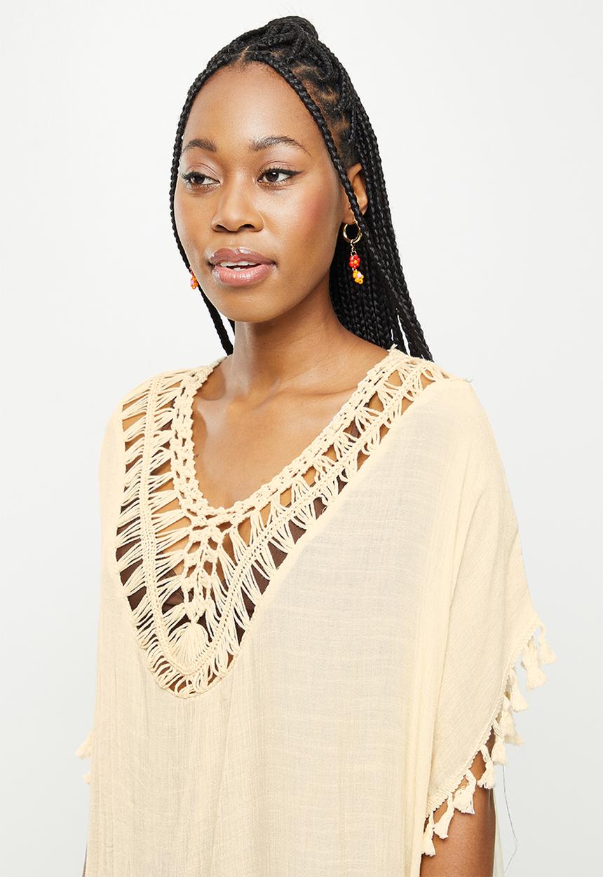 dailyfriday - Fringe low back kaftan - ecru
