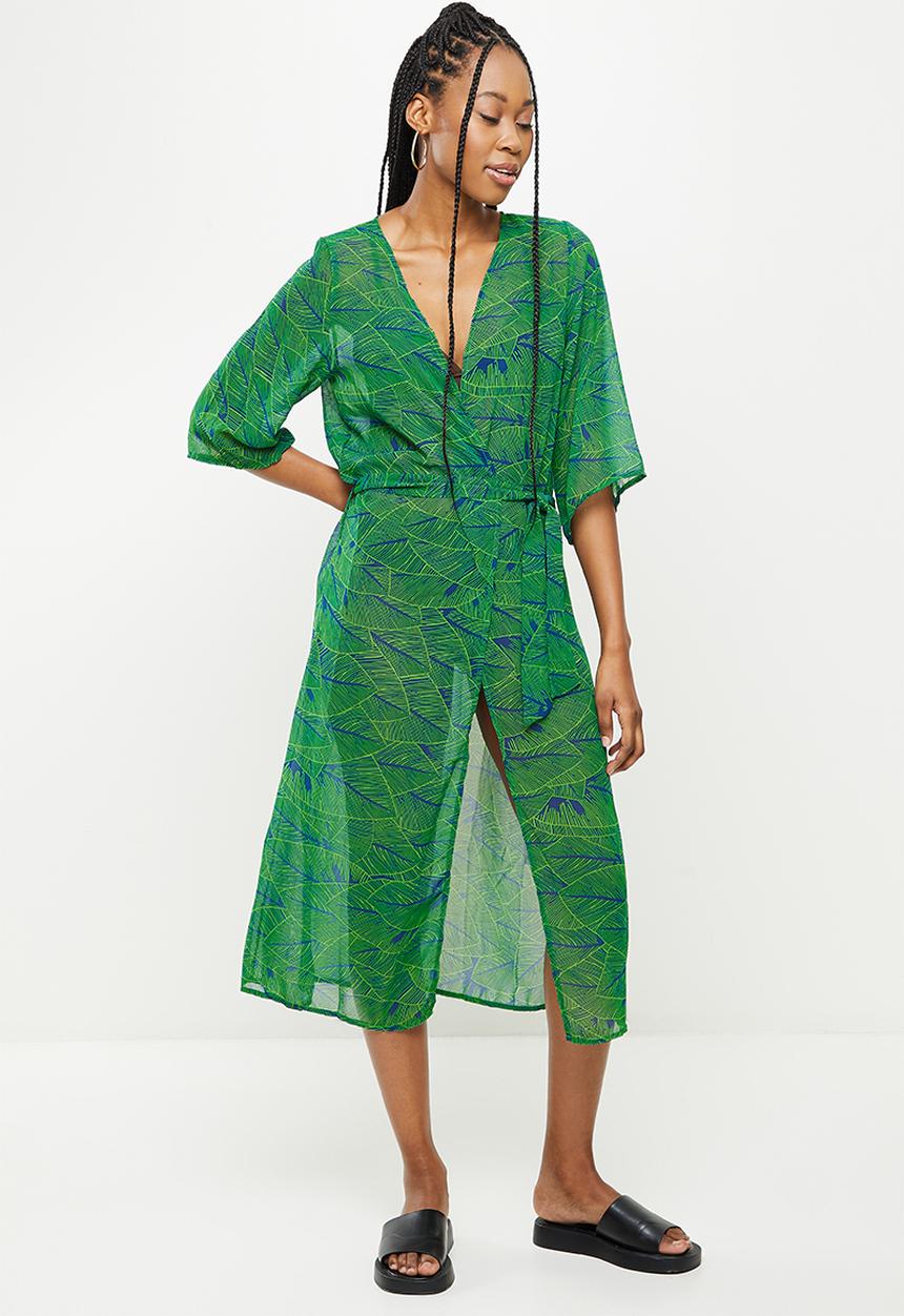 dailyfriday - Short sleeve kaftan - green based print