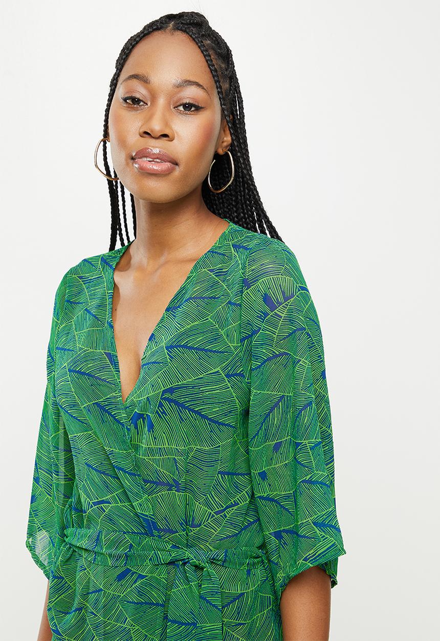dailyfriday - Short sleeve kaftan - green based print