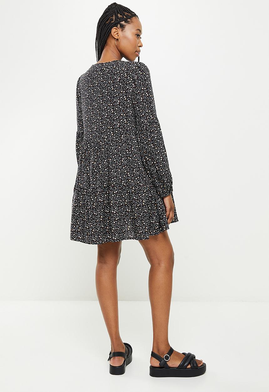 dailyfriday - Long sleeve tiered mini dress - black 
