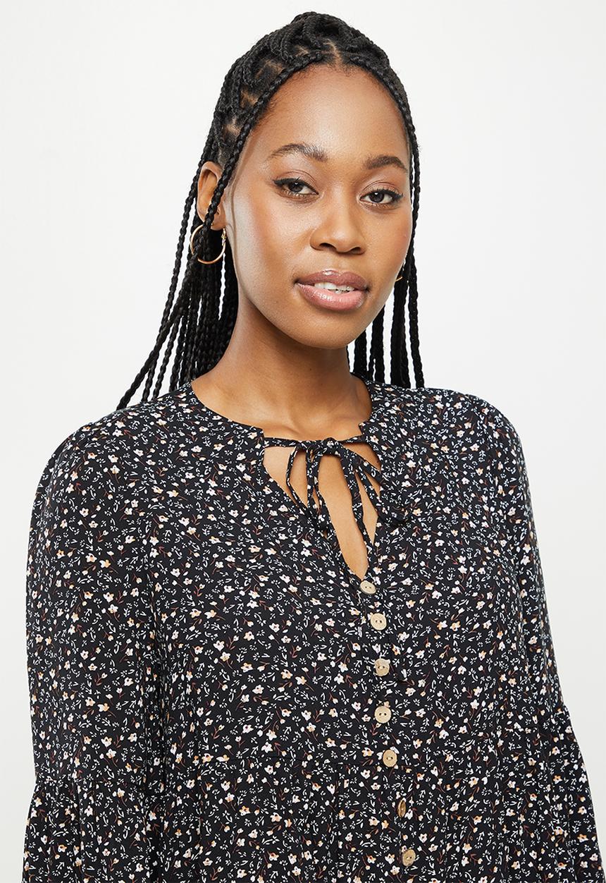 dailyfriday - Long sleeve tiered mini dress - black 
