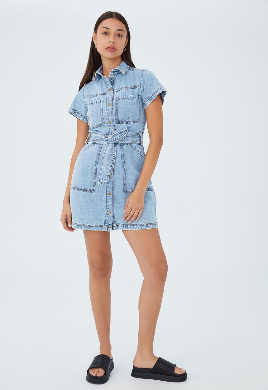 Cotton On - Utility mini dress - mid wash