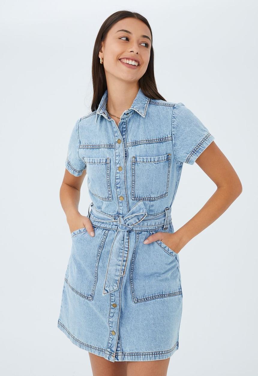 Cotton On - Utility mini dress - mid wash