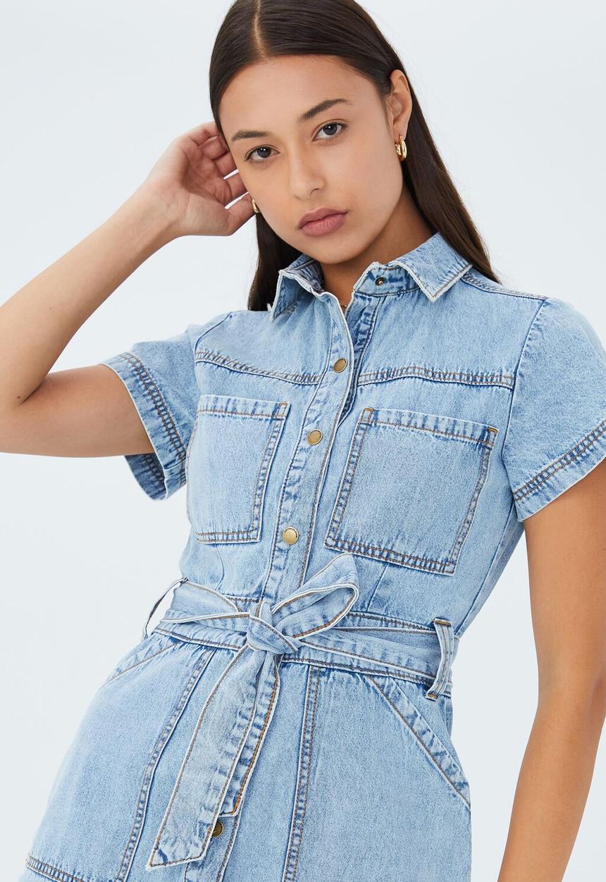 Cotton On - Utility mini dress - mid wash
