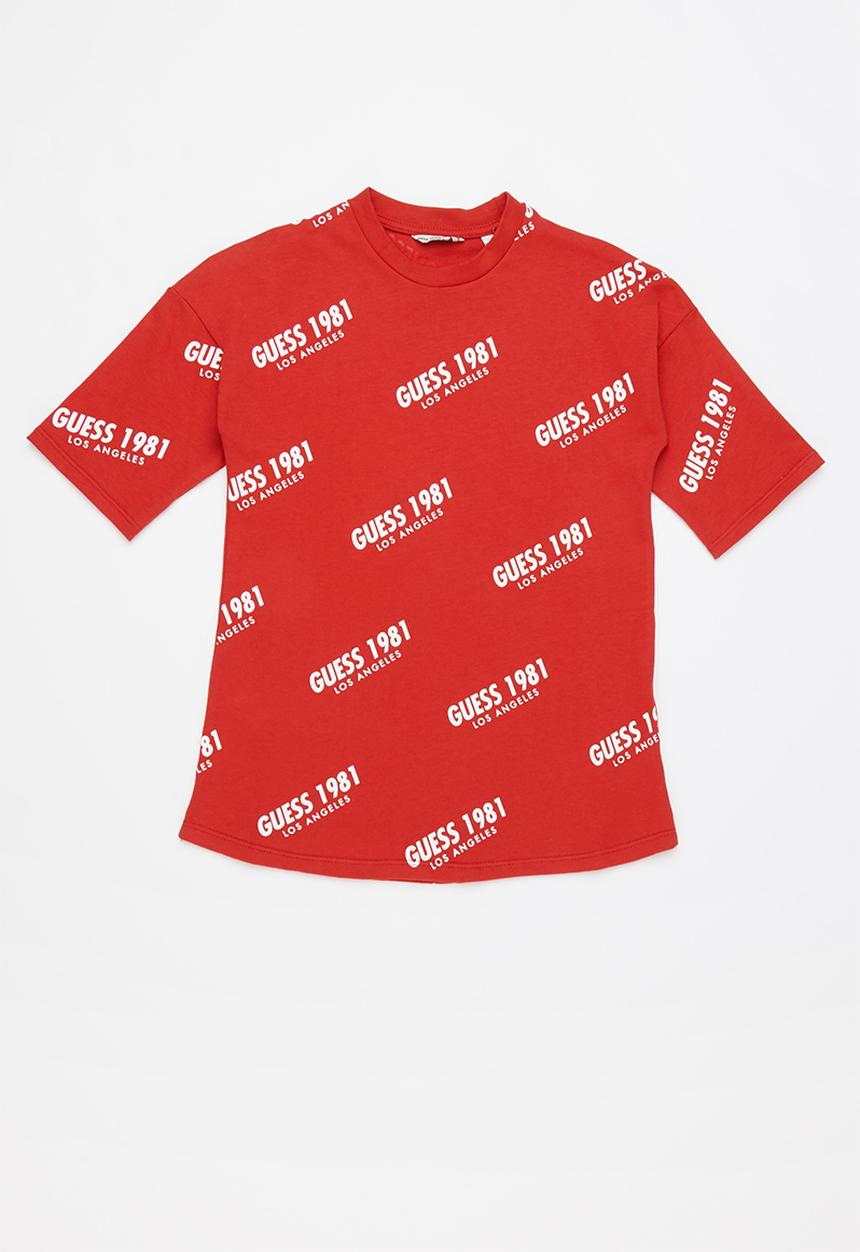 GUESS - Kids oversize short sleeve t-shirt - red & white 