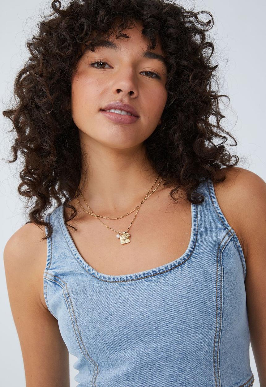 Cotton On - Stretch denim mini dress - mid wash