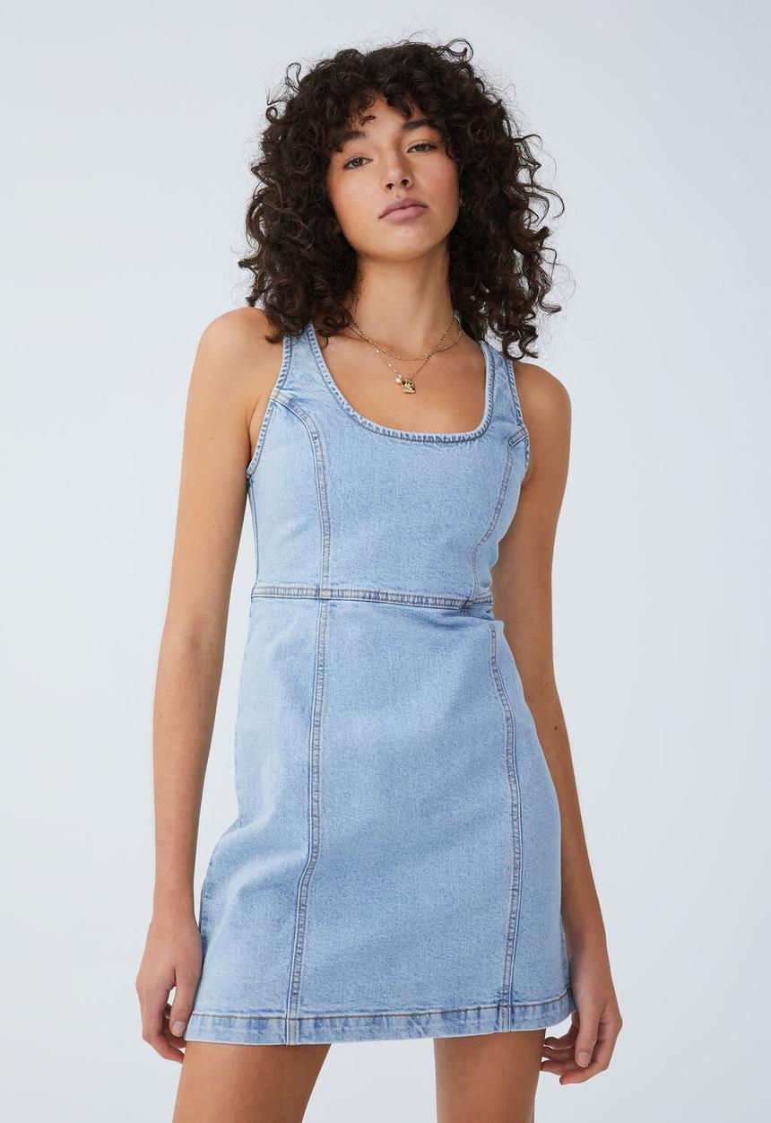 Cotton On - Stretch denim mini dress - mid wash