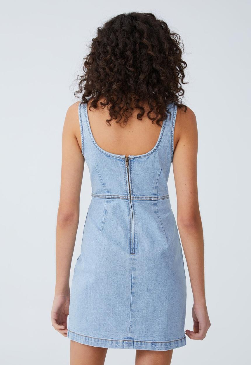 Cotton On - Stretch denim mini dress - mid wash