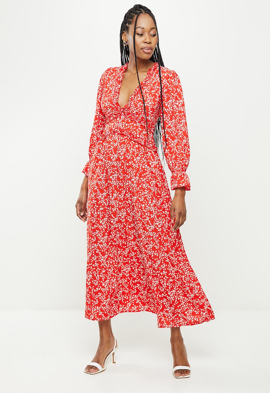 dailyfriday - Floral empire midi dress - red
