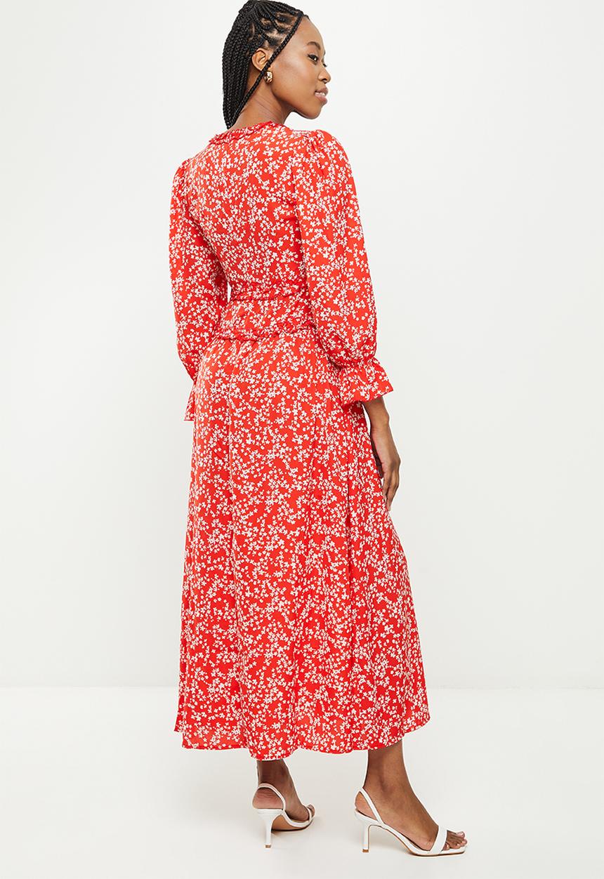dailyfriday - Floral empire midi dress - red