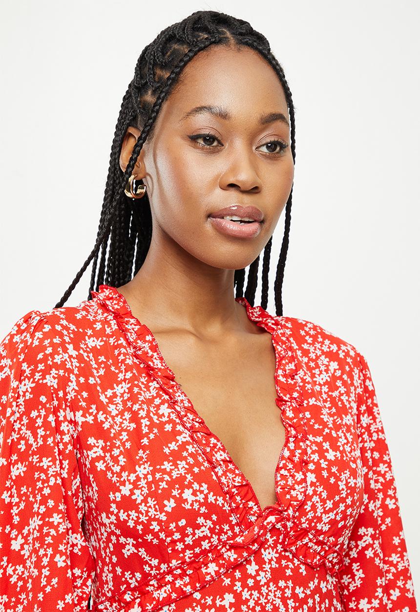 dailyfriday - Floral empire midi dress - red