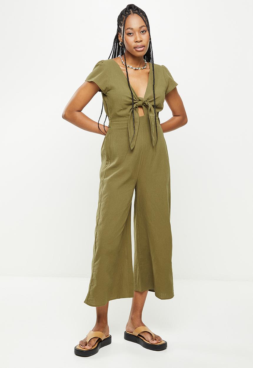 dailyfriday - Tie front wideleg jumpsuit - khaki
