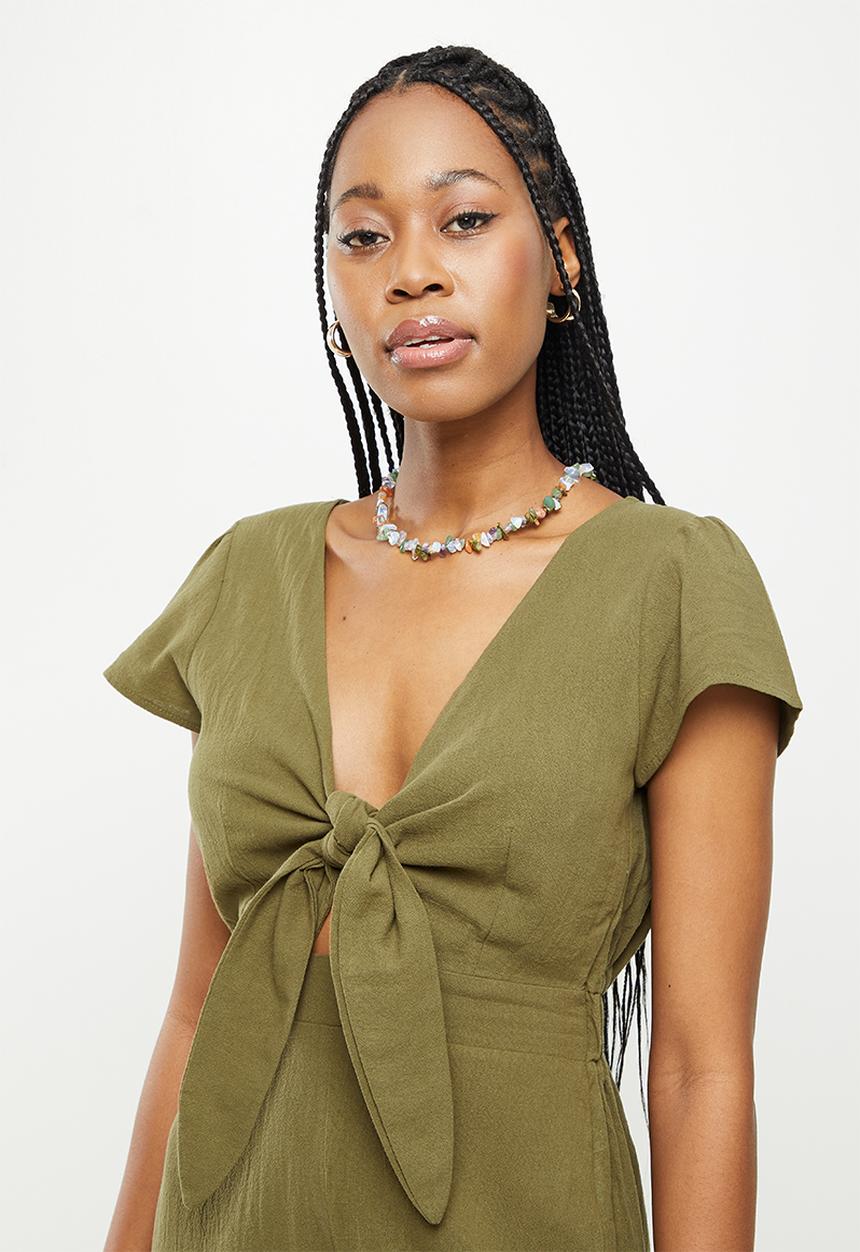 dailyfriday - Tie front wideleg jumpsuit - khaki