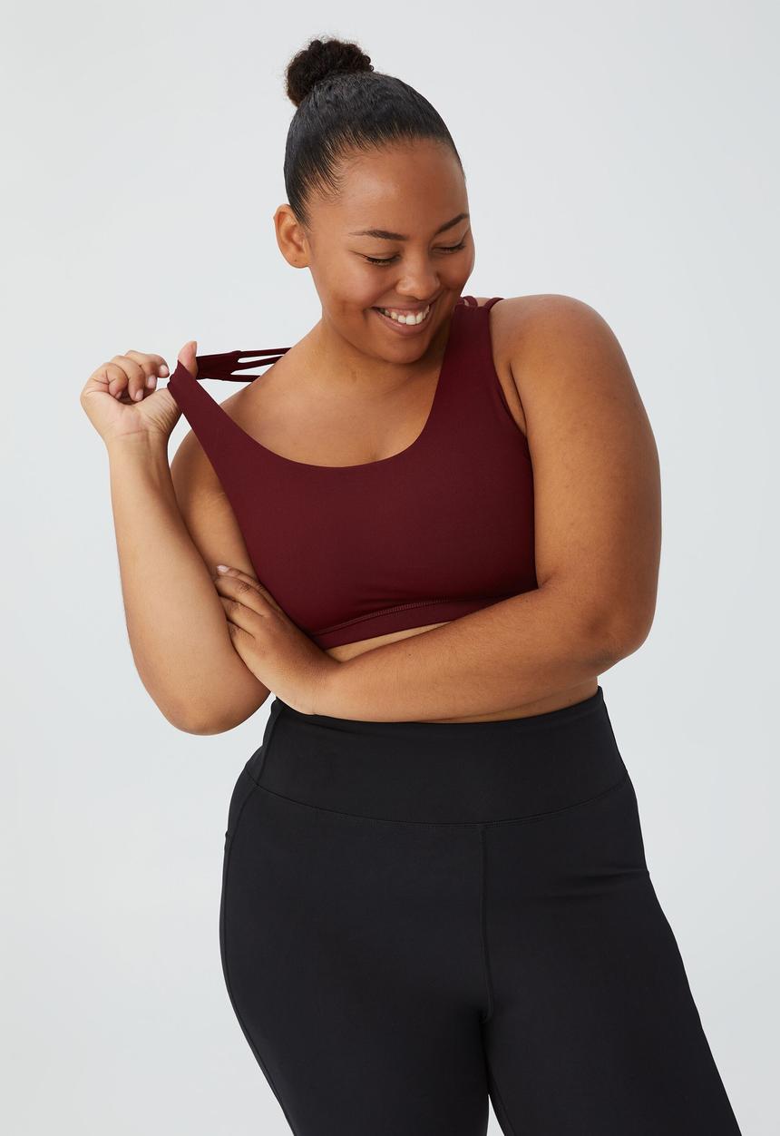 Cotton On - Curve  active strappy sports crop - burgundy