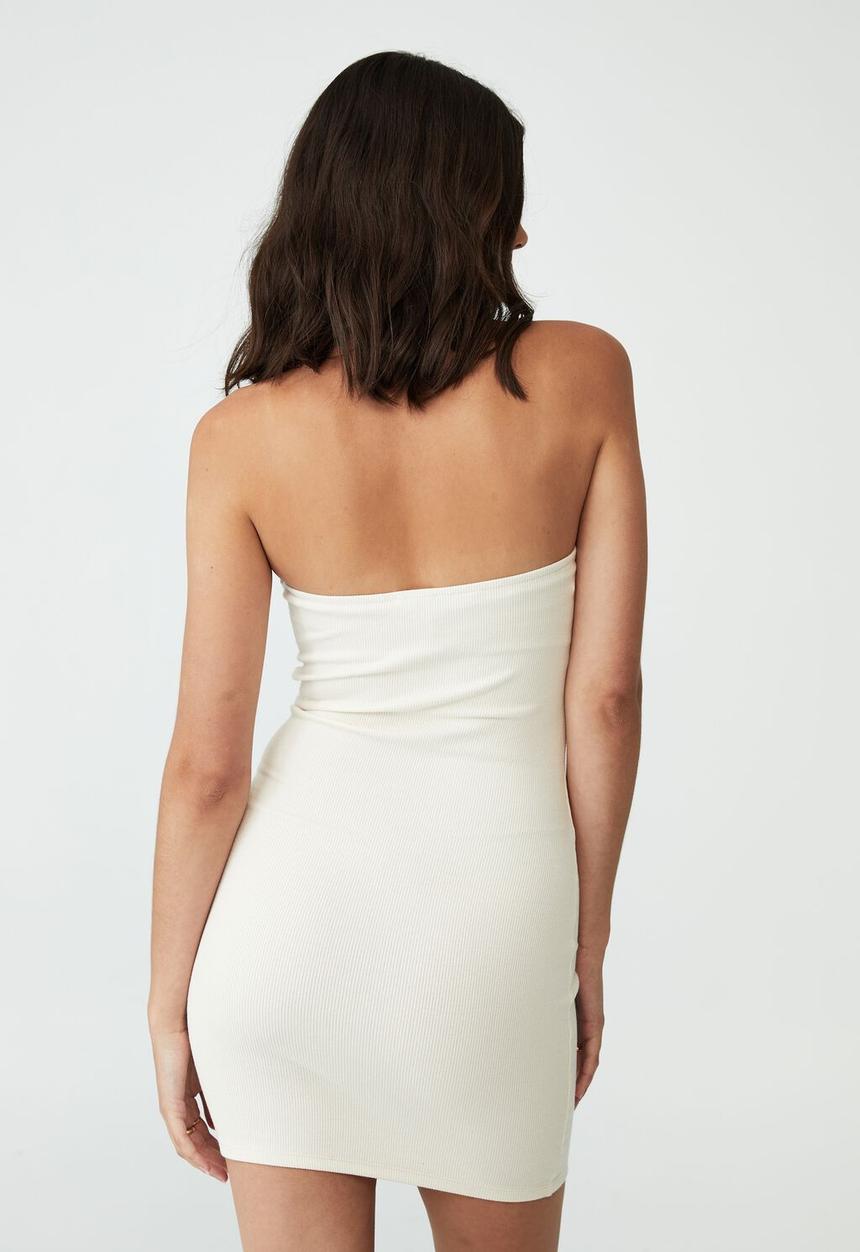 Cotton On - Rib halter mini dress - egg shell white