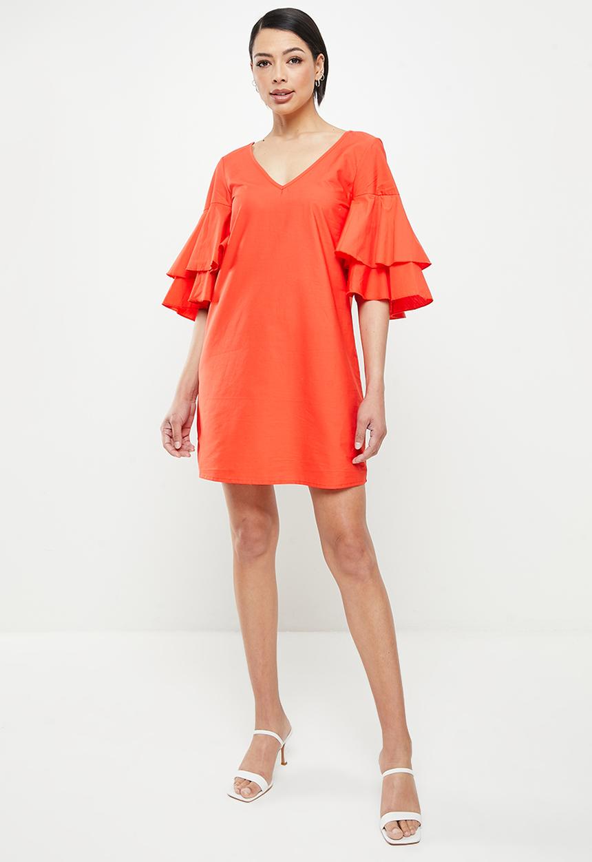 Koton - V neck 3/4 sleeve dress - orange
