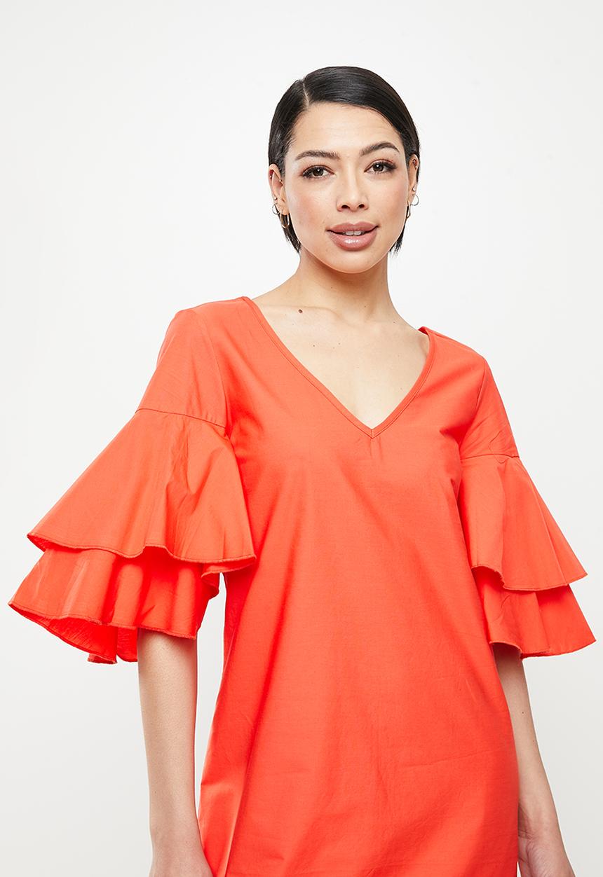 Koton - V neck 3/4 sleeve dress - orange