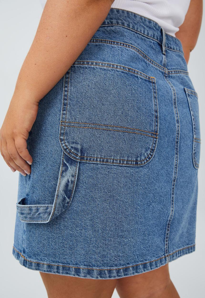 Cotton On - Curve cargo denim mini skirt - stormy blue