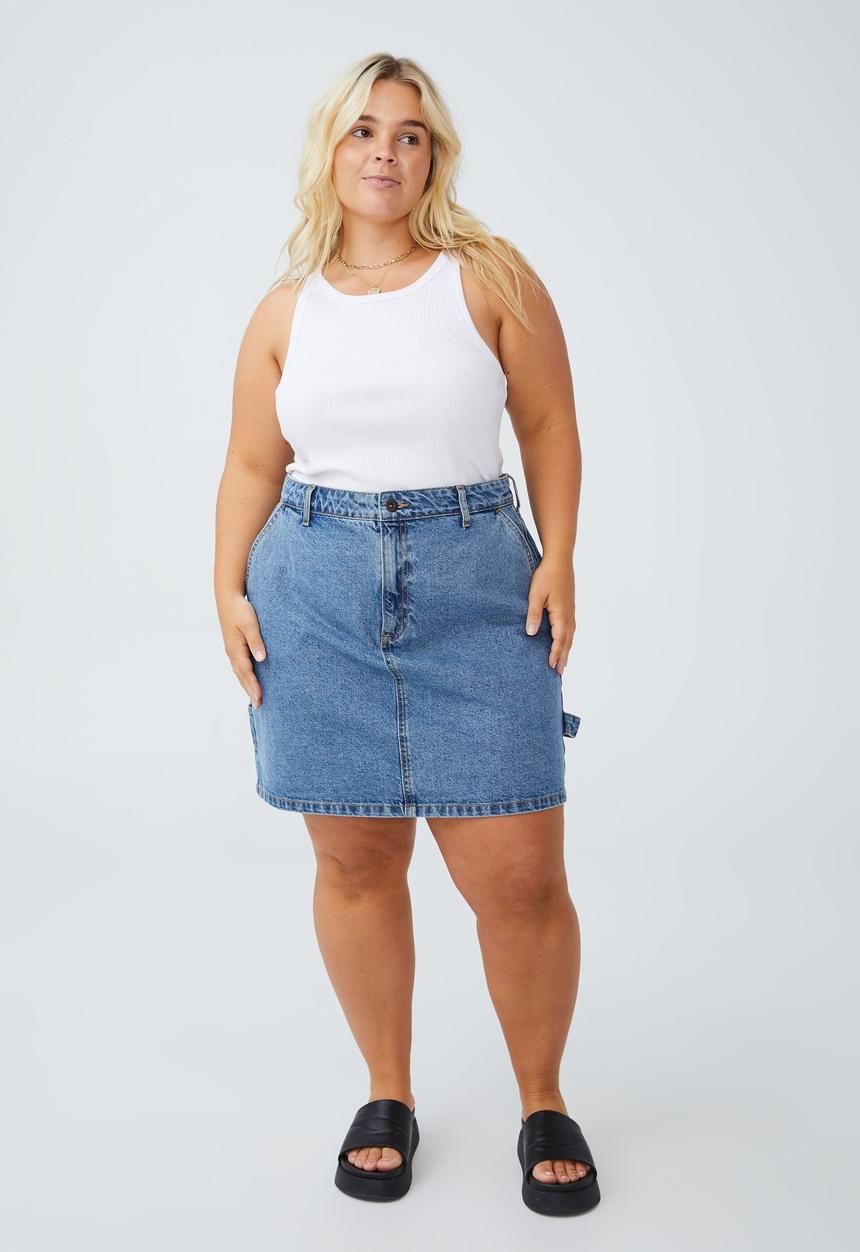 Cotton On - Curve cargo denim mini skirt - stormy blue