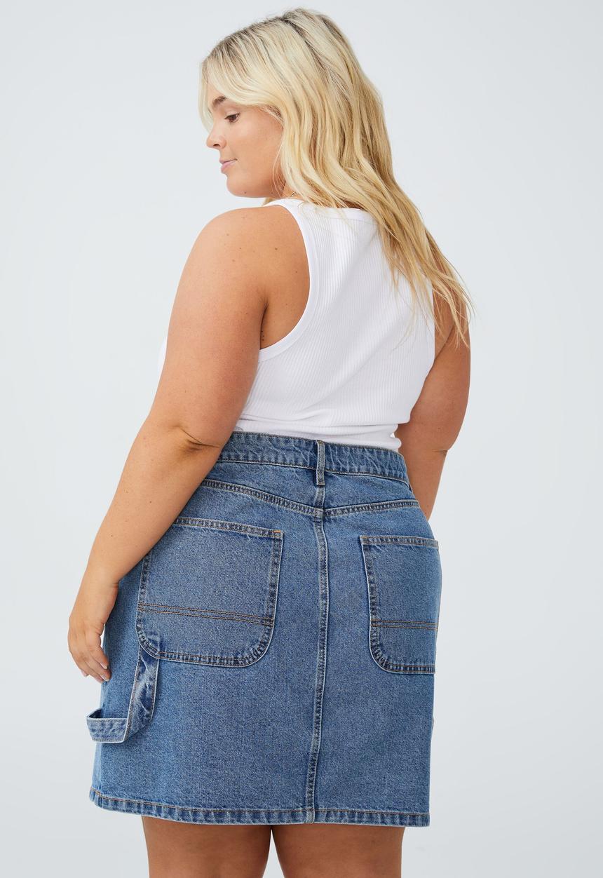 Cotton On - Curve cargo denim mini skirt - stormy blue