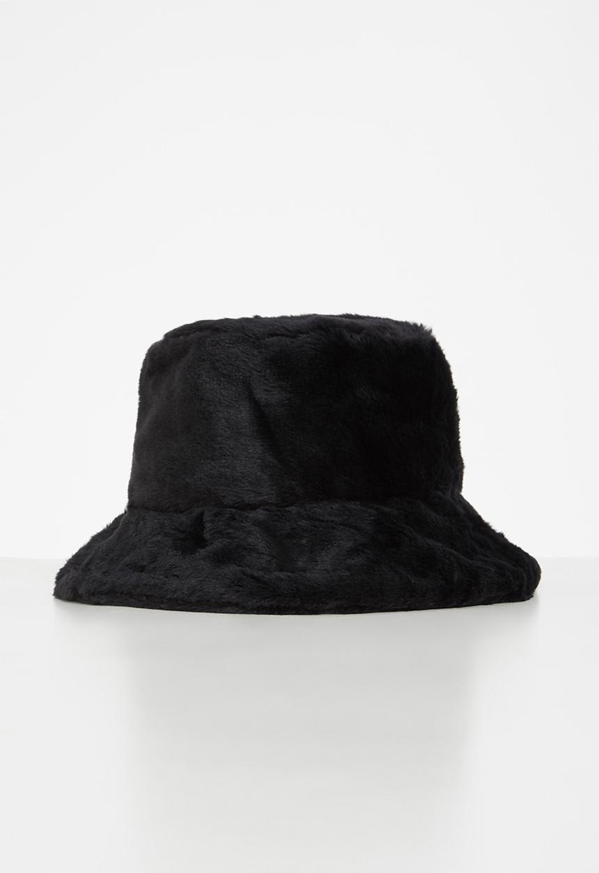 Rubi - Bianca textured bucket hat - black fluffy