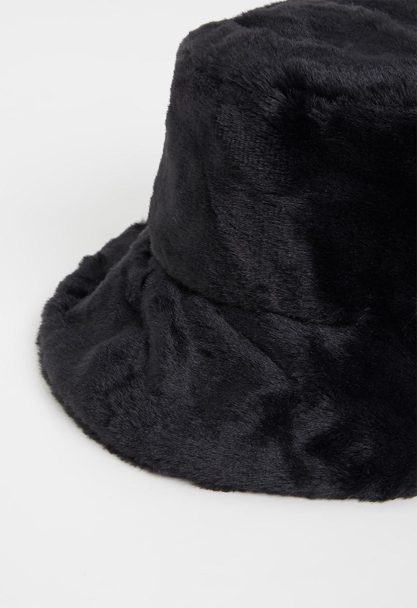 Rubi - Bianca textured bucket hat - black fluffy