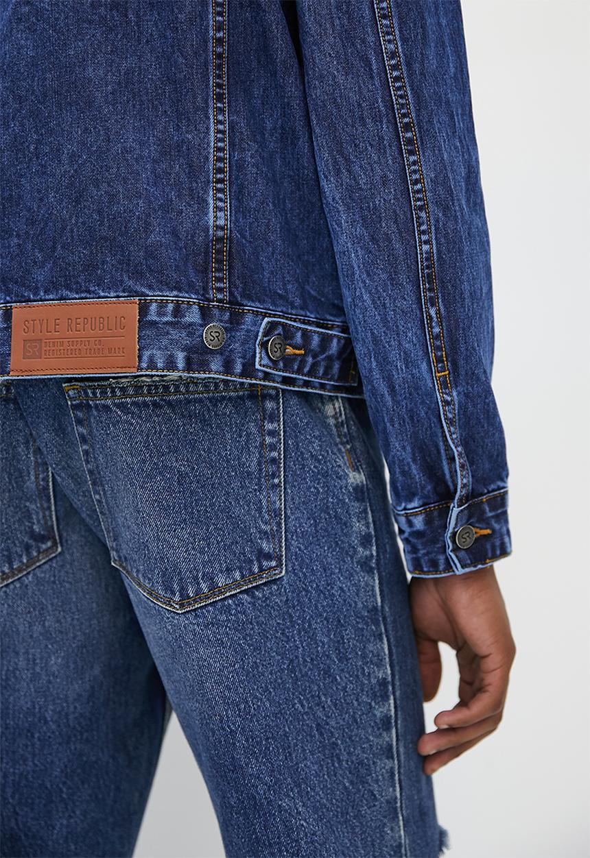 STYLE REPUBLIC - Denim trucker jacket - dk blue acid wash