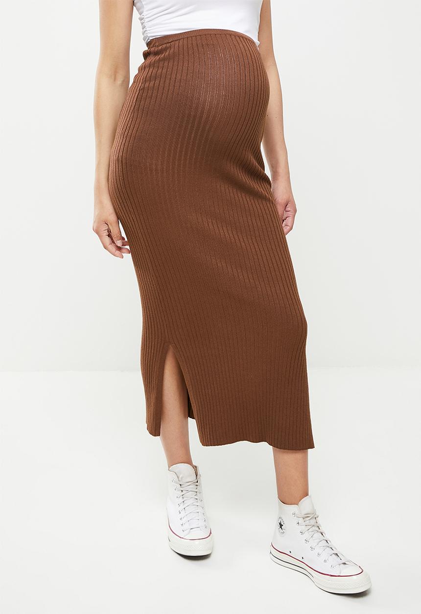 Cotton On - Maternity friendly ribbing midi skirt - desert brown