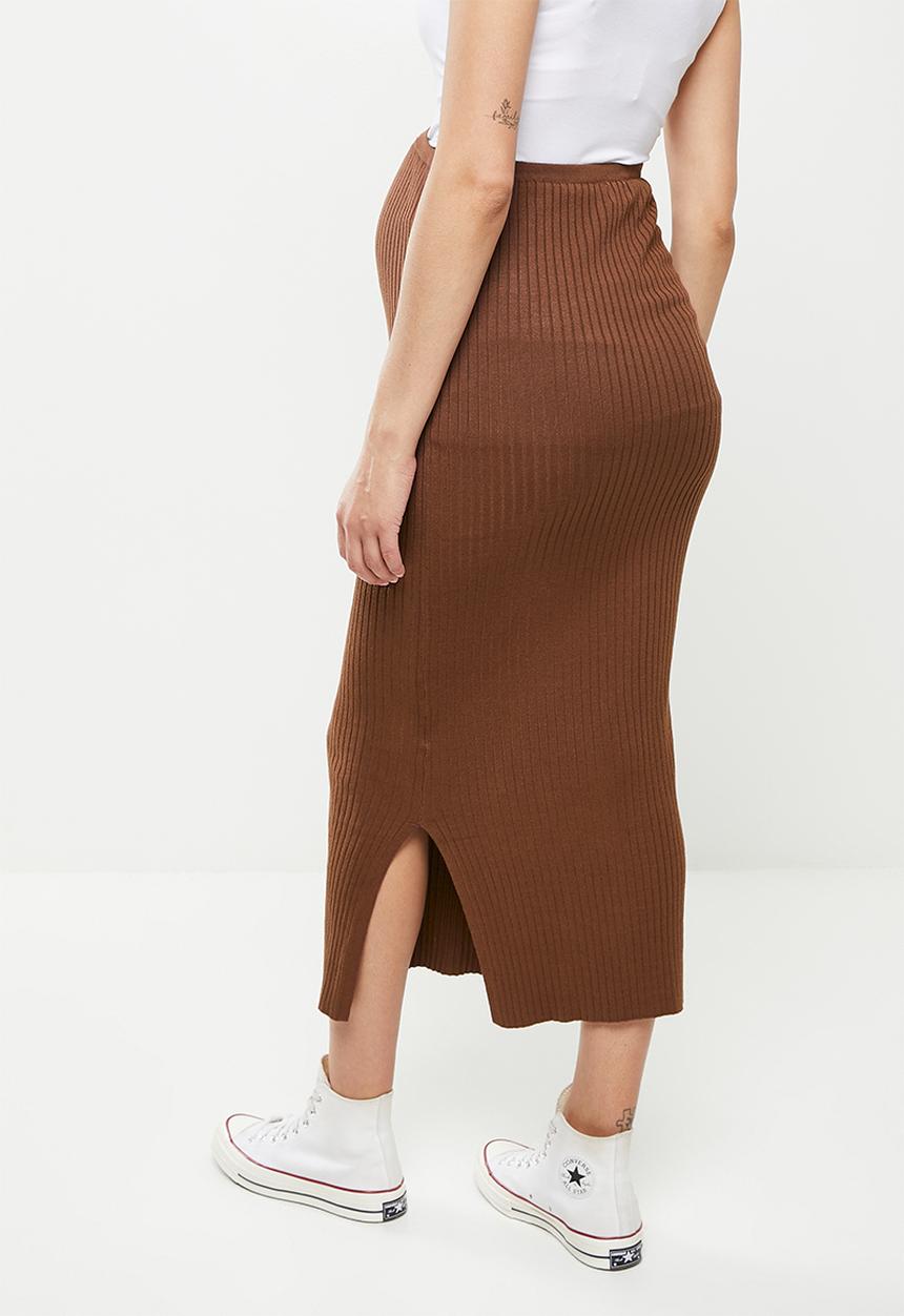 Cotton On - Maternity friendly ribbing midi skirt - desert brown