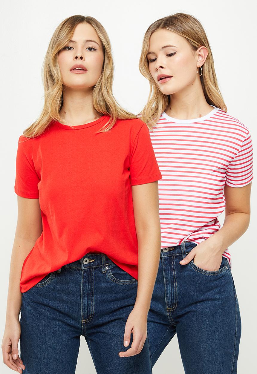 Trendyol - Single jersey crew neck 2-pack knitted T-shirt - red & white