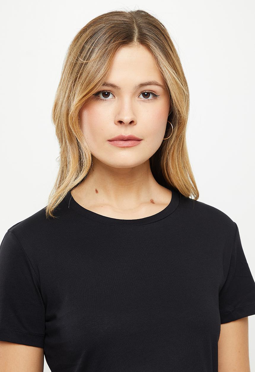 Trendyol - 100% Cotton crew neck 2-pack crop knitted T-shirt - black & white