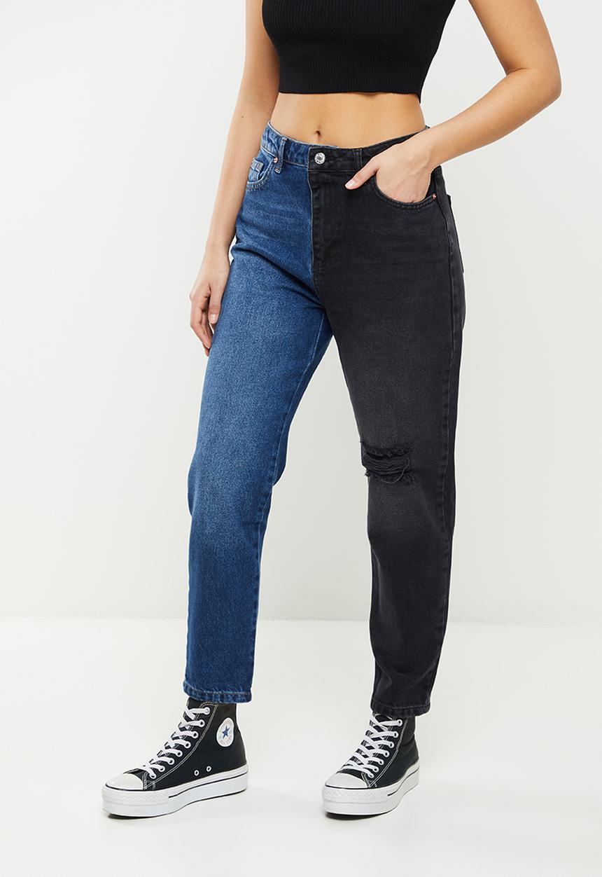 Trendyol - Color block high waist mom jeans - blue & black