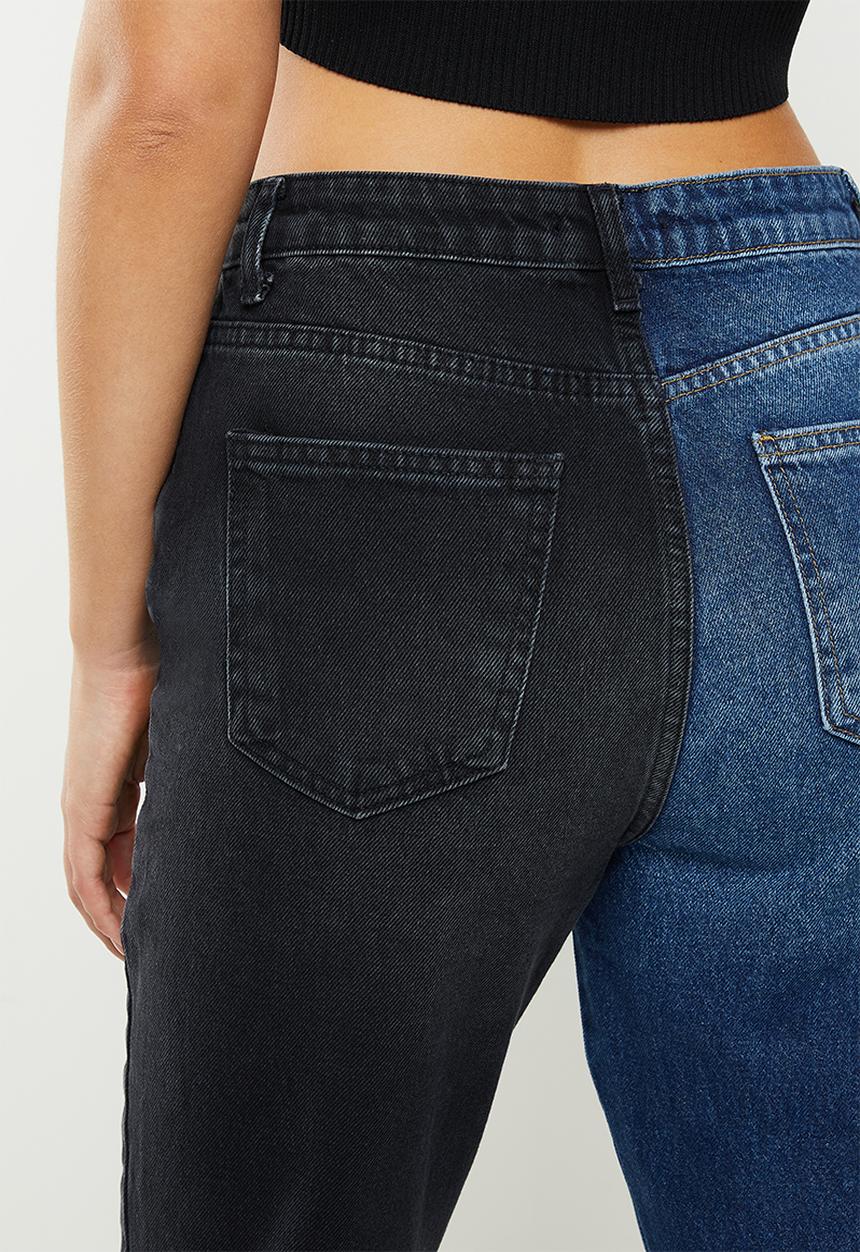 Trendyol - Color block high waist mom jeans - blue & black