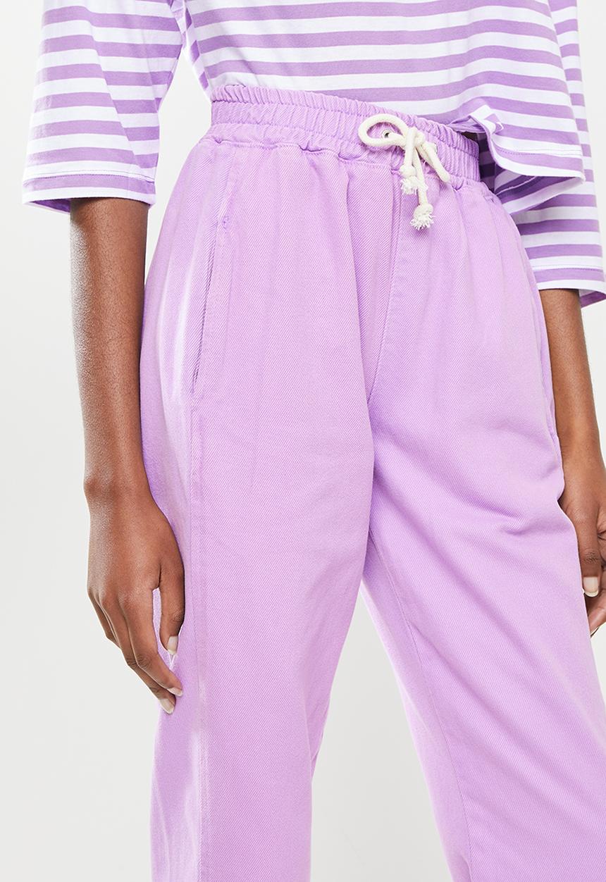 Trendyol - Elastic waist high waist straight jeans - lilac
