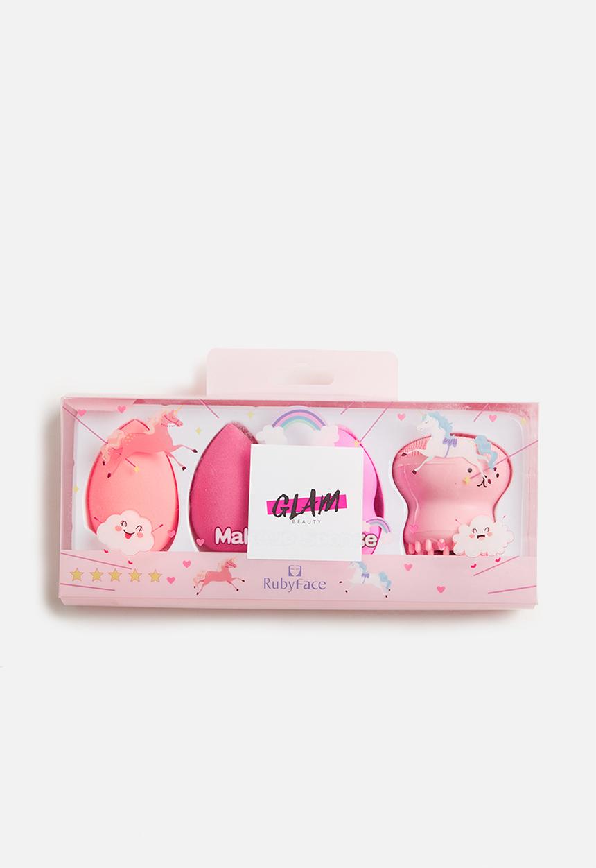 Glam Beauty - Ruby Face 3 Piece Unicorn & Rainbow Blender + Silicone Face Brush