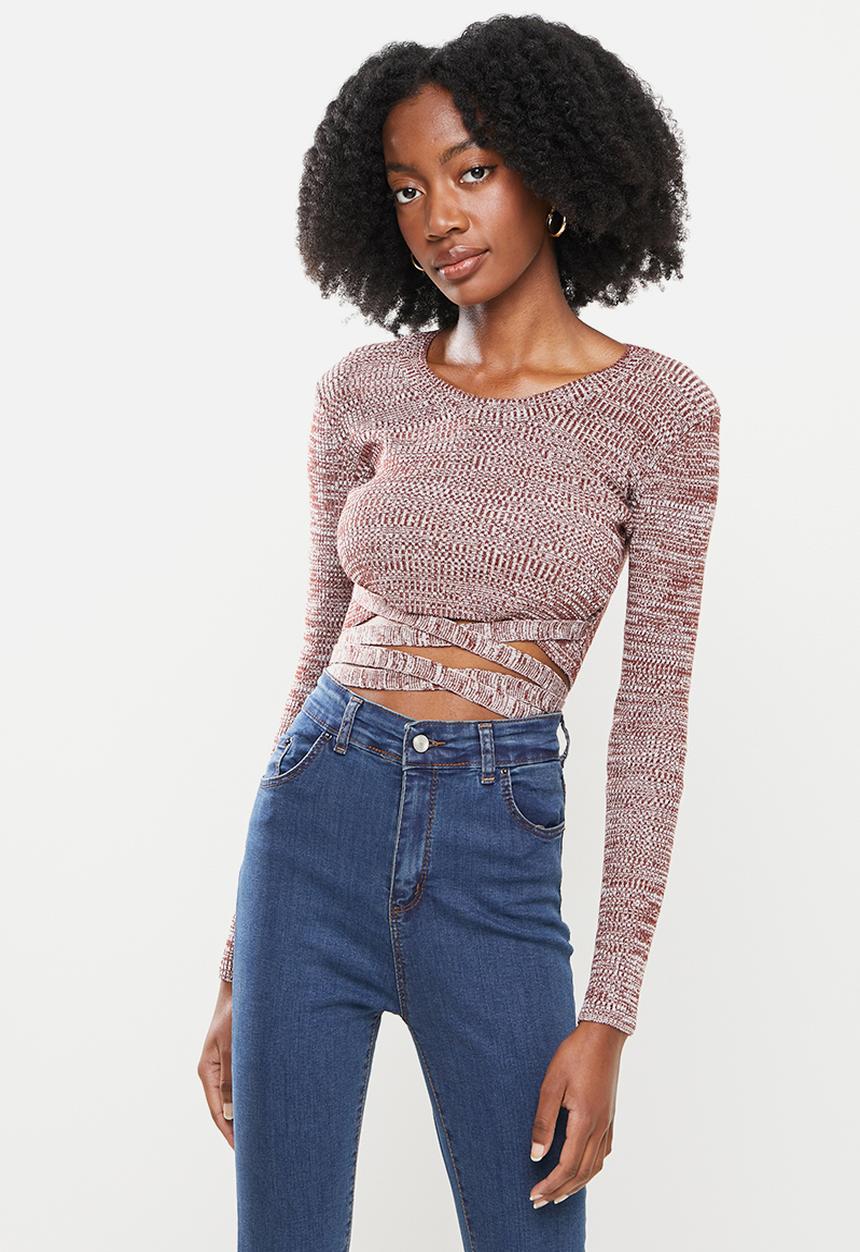 Koton - U-neck knit sweater - burgundy